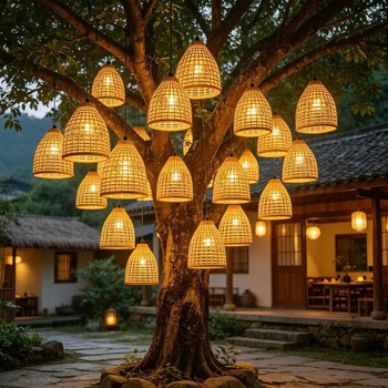 Vanjske viseće lampe za drveće s fenjerima u stilu bambusa, retro rasvjeta u novom kineskom stilu za drveće i krajolik