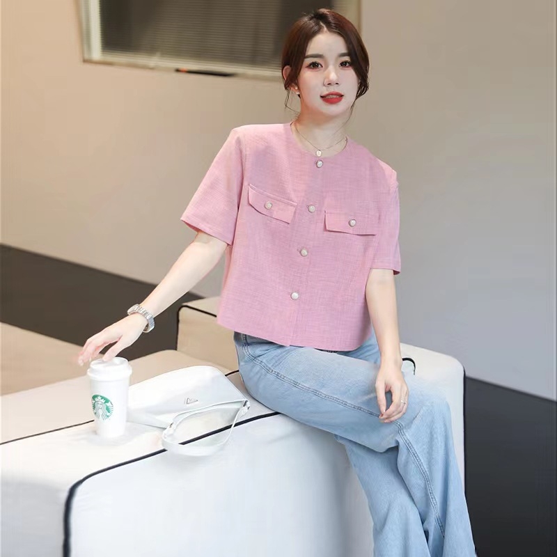 Chanel-stílusú női rövid ujjú top, mentazöld, kerek nyakú, zakó-stílusú, könnyű és sokoldalú
