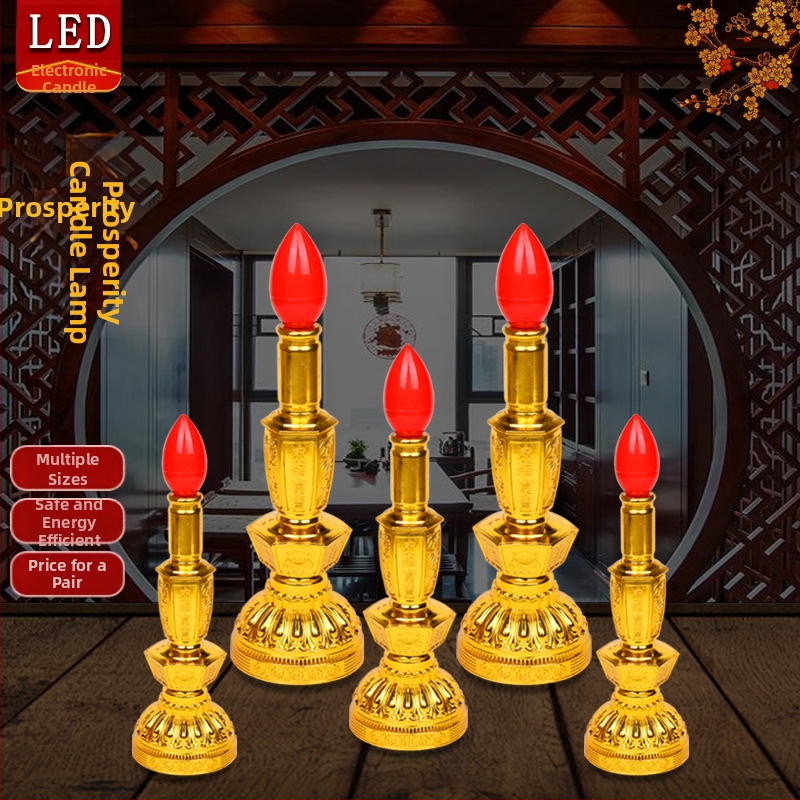 LED sviečková lampa Guanyin - elektrická sviečka pre domácnosť, napájanie z batérie/zásuvky, lampa Boha bohatstva