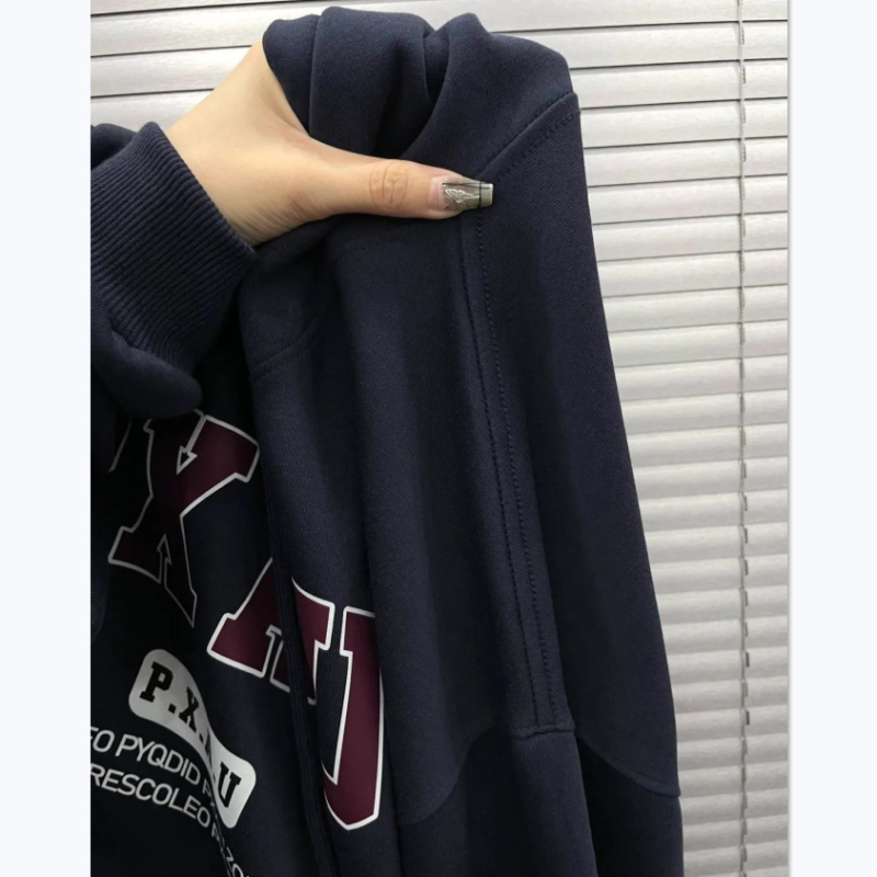 Női koreai street style kapucnis pulóver, fleece béléssel, oversized lazán szabott