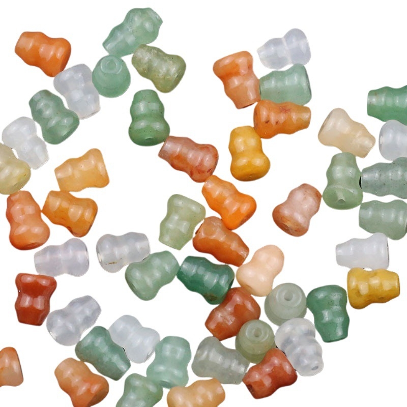 Természetes kő, 7×9 mm, aranyszál Jade zöld, Dongling multicolored, kis tök alakú gyöngy, DIY karkötő és hajcsat kiegészítők