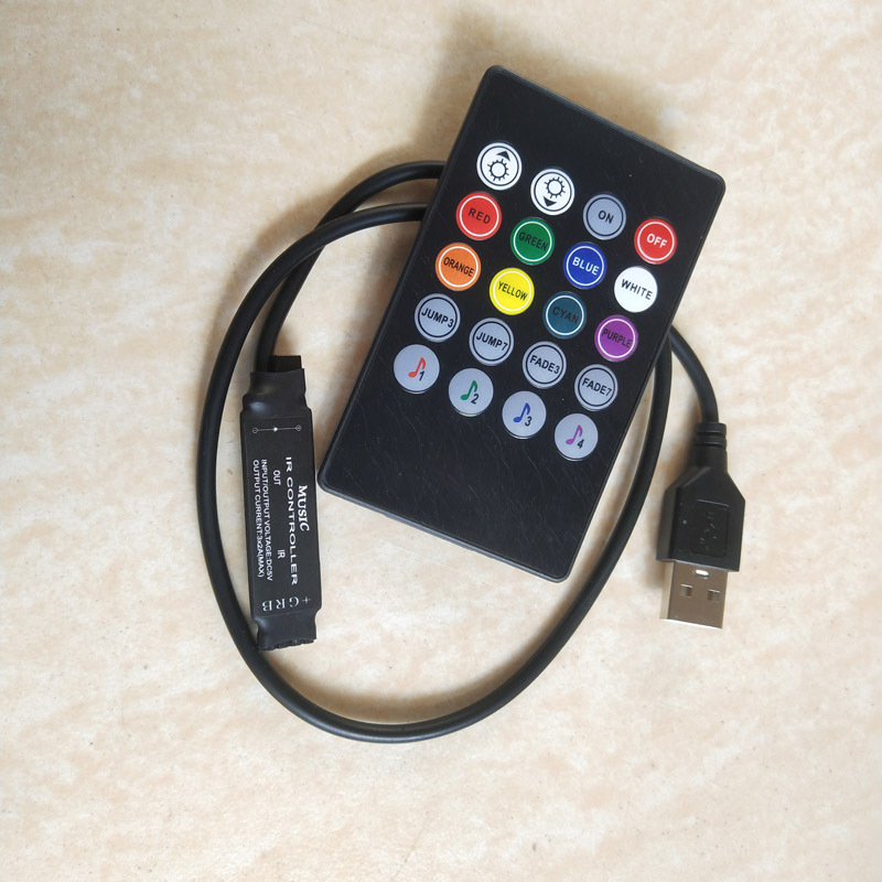 Ovládač RGB podsvietenia USB TV, mini ovládač hudby, farebný LED pásik, 5V, 20-klávesové ovládanie hudby