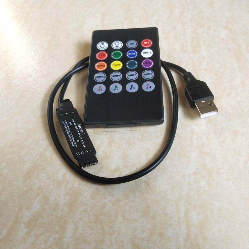 Ovládač RGB podsvietenia USB TV, mini ovládač hudby, farebný LED pásik, 5V, 20-klávesové ovládanie hudby