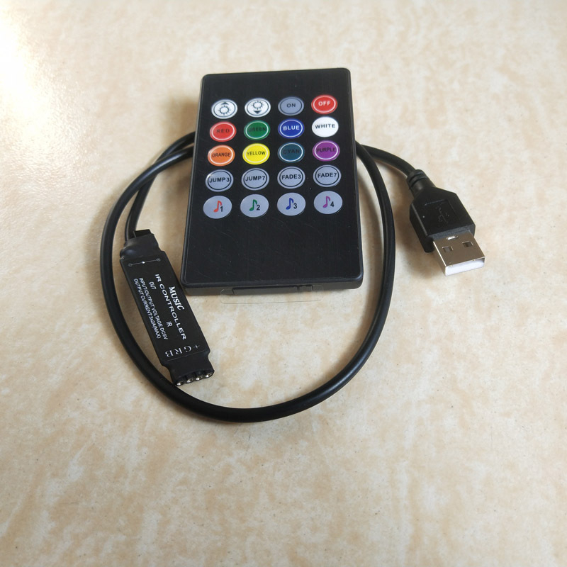 Ovládač RGB podsvietenia USB TV, mini ovládač hudby, farebný LED pásik, 5V, 20-klávesové ovládanie hudby