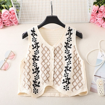 Cardigan croșetat scurt cu model diamant, stil retro, pentru femei