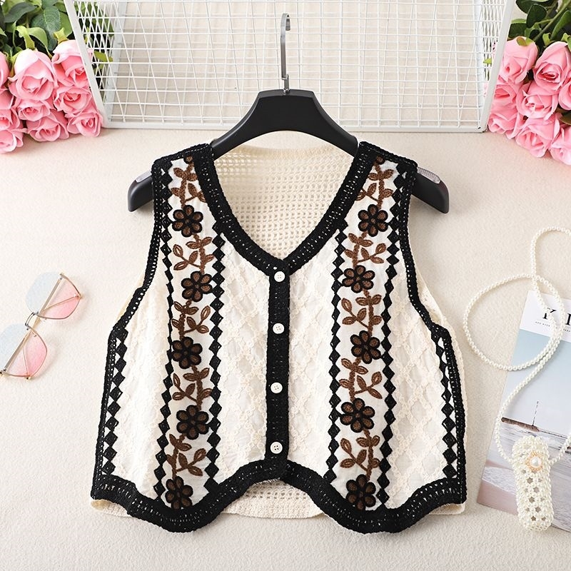 Cardigan croșetat scurt cu model diamant, stil retro, pentru femei