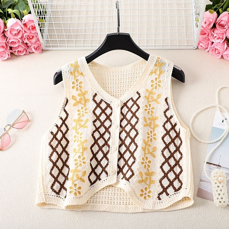 Cardigan croșetat scurt cu model diamant, stil retro, pentru femei