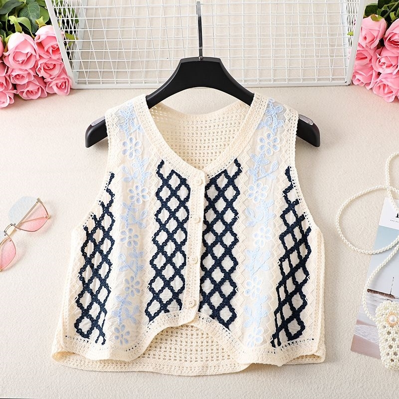Cardigan croșetat scurt cu model diamant, stil retro, pentru femei
