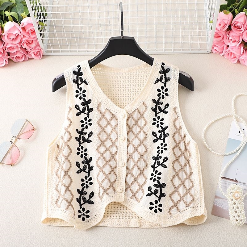 Cardigan croșetat scurt cu model diamant, stil retro, pentru femei