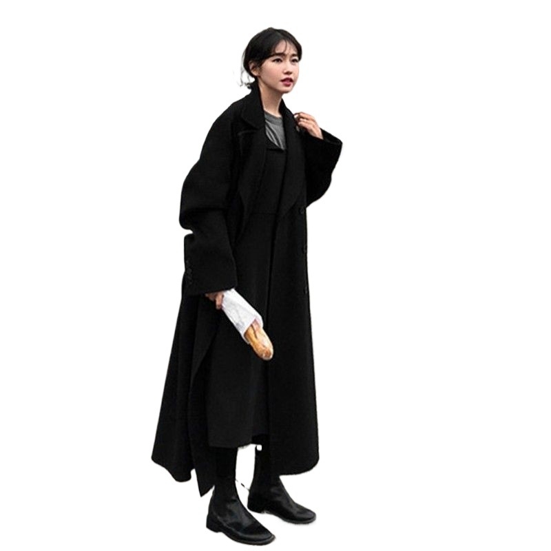 Palton din lână în stil Hepburn, lung până la gleznă, croială largă, vintage modern