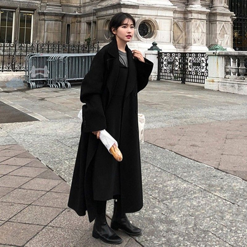 Palton din lână în stil Hepburn, lung până la gleznă, croială largă, vintage modern