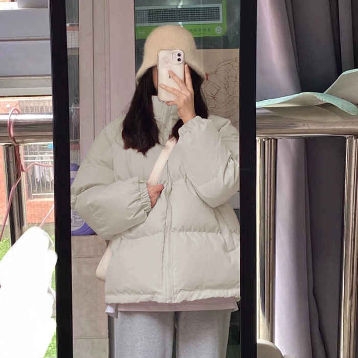 Női rövid down-jacke, 2025-ös téli modell, koreai stílusú pamut bélelt kabát testre szabható mintával