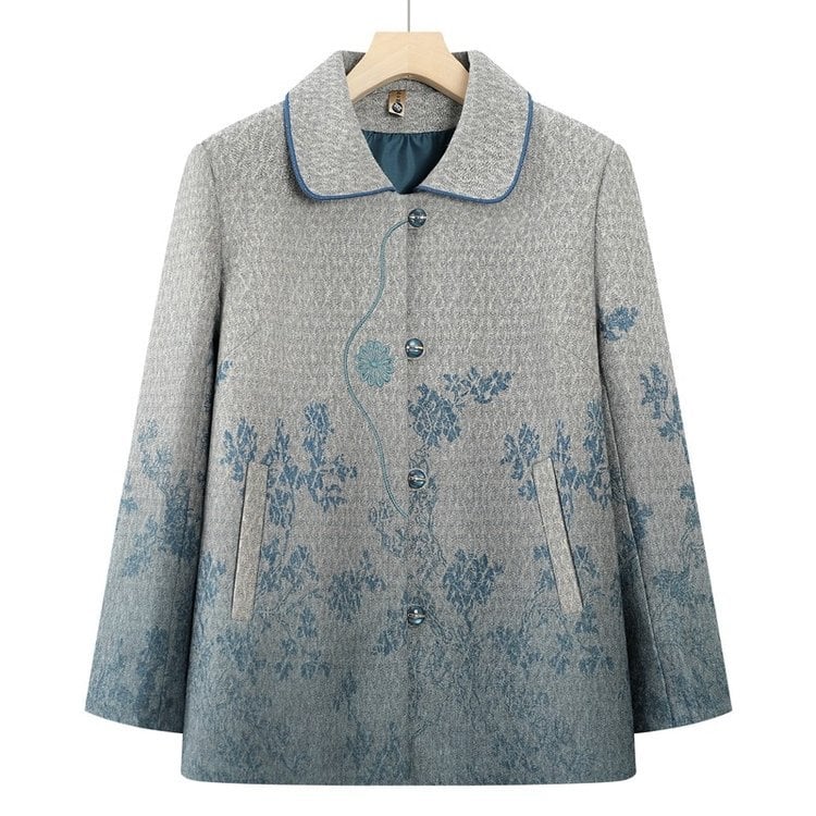Φθινοπωρινό γυναικείο παλτό από μαλλί για ηλικιωμένες, 60–70 ετών, απλό στυλ, έγχρωμο μοτίβο, μεσαίο μήκος