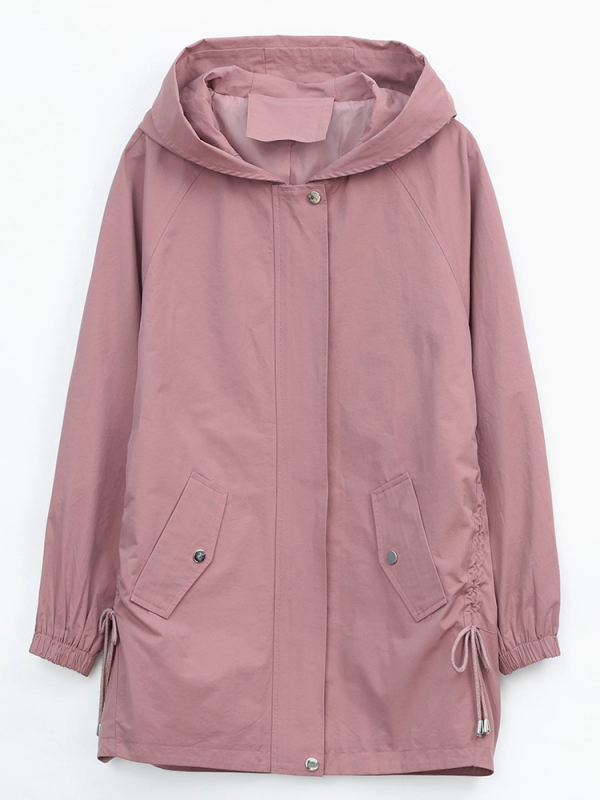 Palton casual cu glugă, lungime medie, pentru primăvară-toamnă, culoare solidă, amestec bumbac-nylon, croială lejeră, fermoar frontal, stil casual japonez-coreean