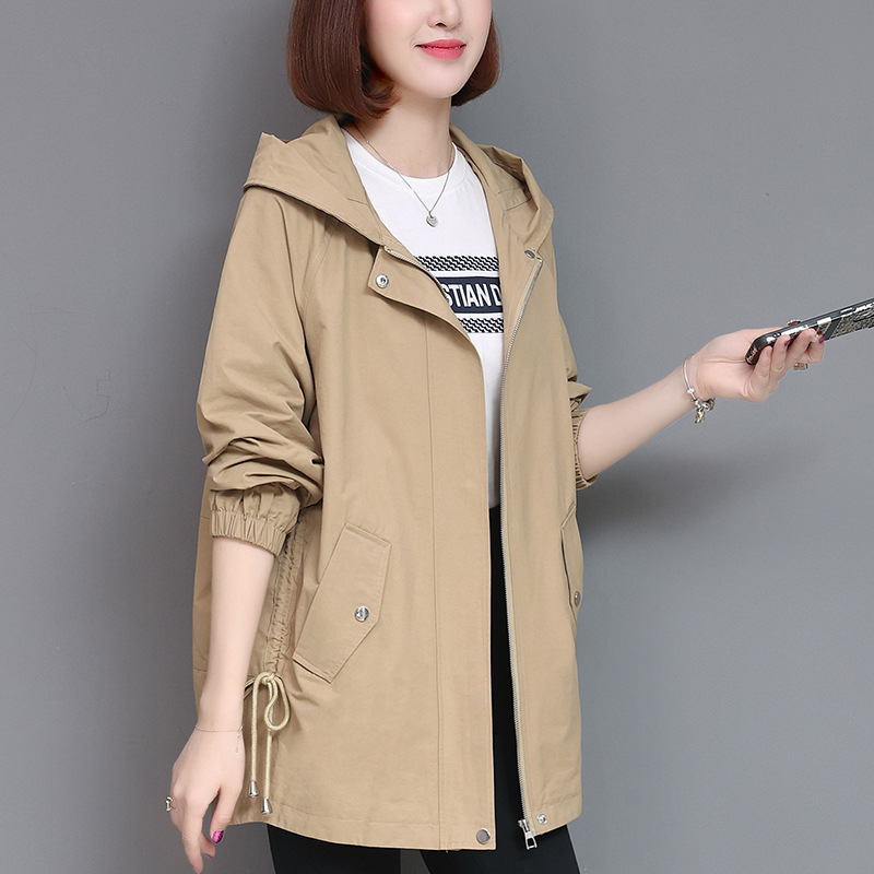 Palton casual cu glugă, lungime medie, pentru primăvară-toamnă, culoare solidă, amestec bumbac-nylon, croială lejeră, fermoar frontal, stil casual japonez-coreean