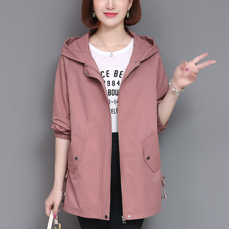 Palton casual cu glugă, lungime medie, pentru primăvară-toamnă, culoare solidă, amestec bumbac-nylon, croială lejeră, fermoar frontal, stil casual japonez-coreean