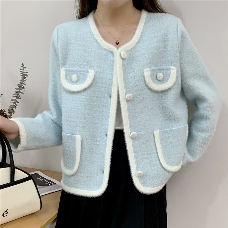 2026 Tavasz–Ősz Új Elegáns Rövid Kardigán Nőknek Minky Szövettel