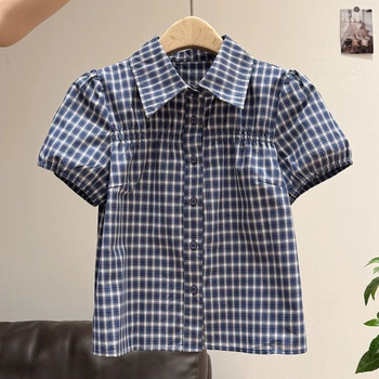 Női kockás pólóing, rövid ujjú, polo gallérral, nyári preppy stílusú, gombos elöl