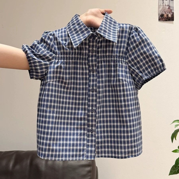 Női kockás pólóing, rövid ujjú, polo gallérral, nyári preppy stílusú, gombos elöl