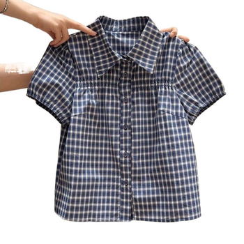 Női kockás pólóing, rövid ujjú, polo gallérral, nyári preppy stílusú, gombos elöl