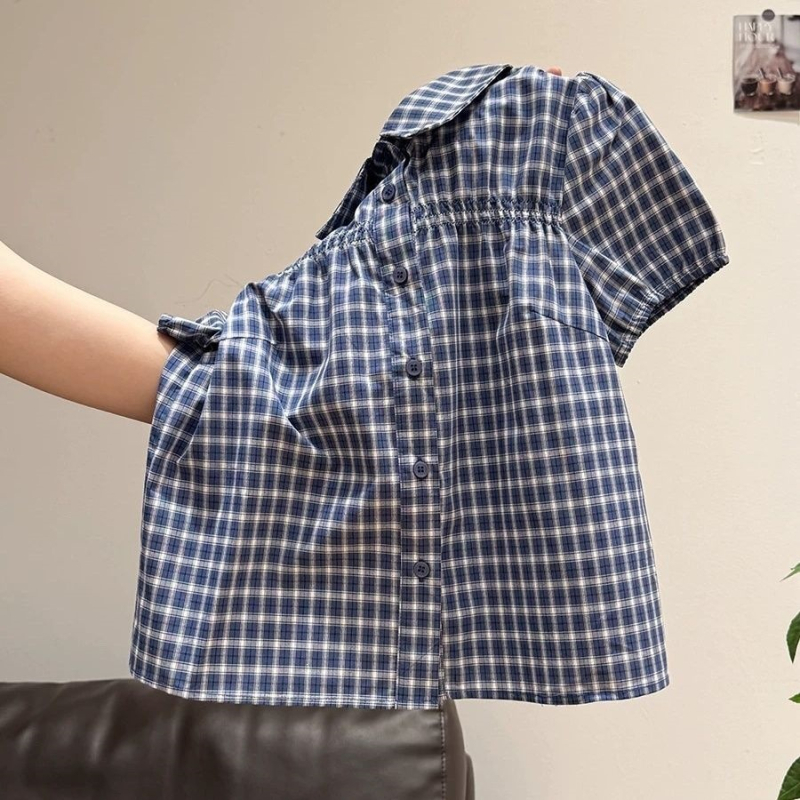 Női kockás pólóing, rövid ujjú, polo gallérral, nyári preppy stílusú, gombos elöl