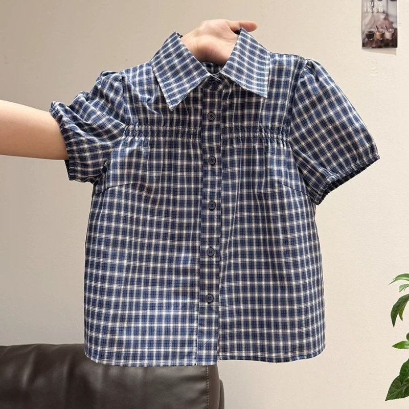 Női kockás pólóing, rövid ujjú, polo gallérral, nyári preppy stílusú, gombos elöl