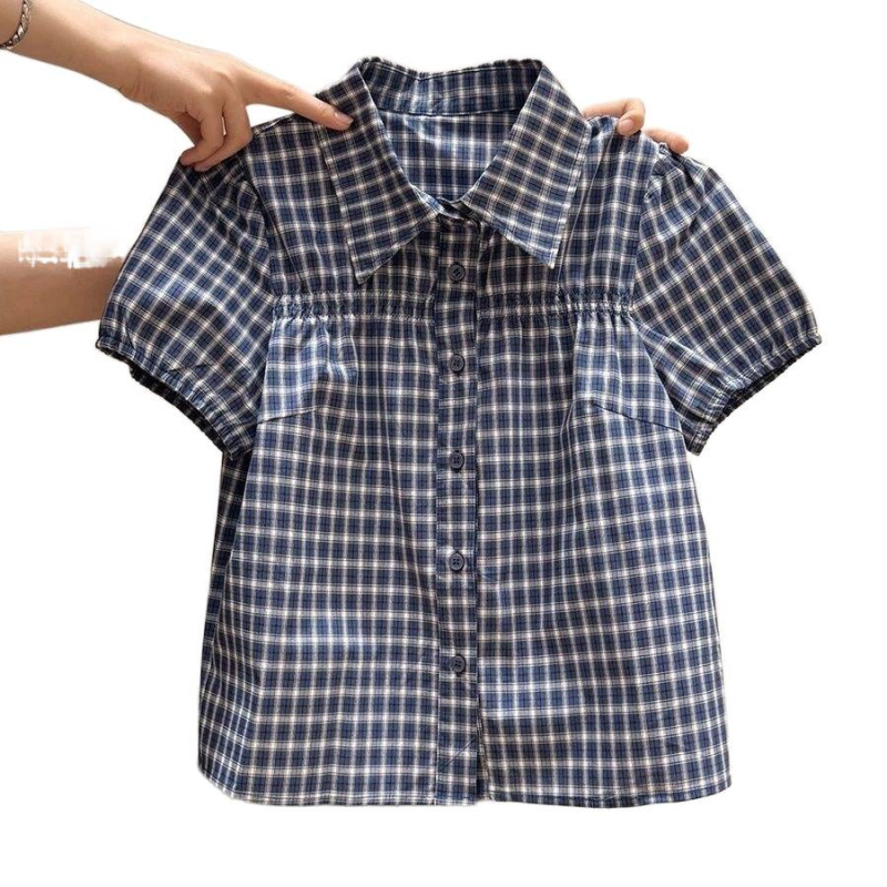 Női kockás pólóing, rövid ujjú, polo gallérral, nyári preppy stílusú, gombos elöl