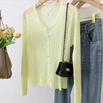 Menta-zöld Ice Silk női kardigán, nyár, vékony fazon, Slim Fit, plusz méret, rövid kardigán felső