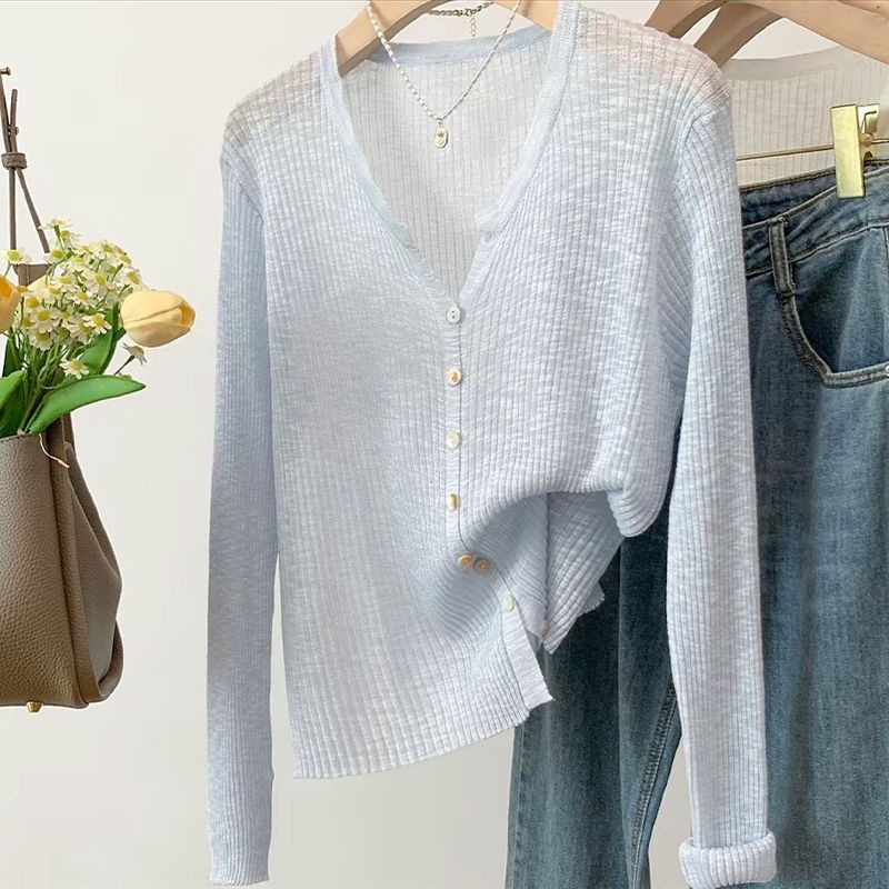 Menta-zöld Ice Silk női kardigán, nyár, vékony fazon, Slim Fit, plusz méret, rövid kardigán felső
