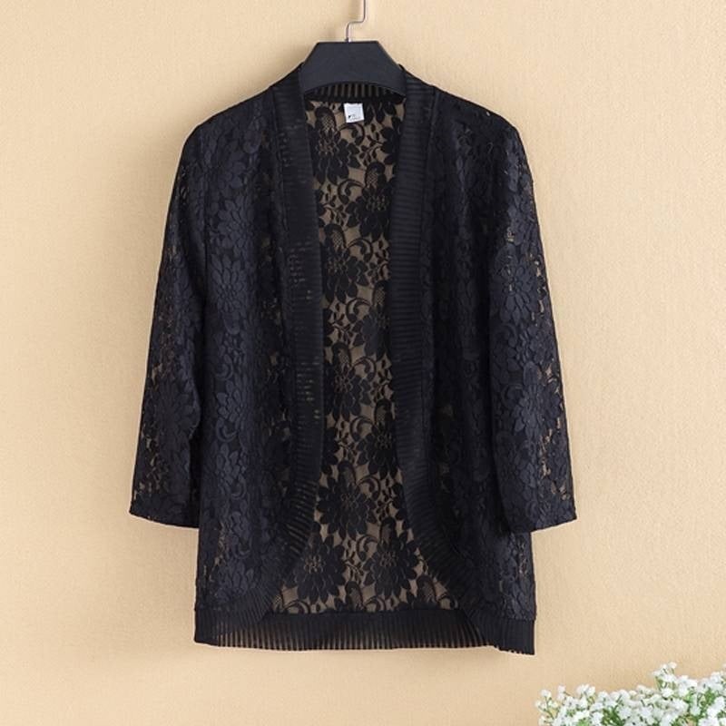 Dámsky čipkovaný kardigan so šálom – Ľahké krátke vrchné oblečenie na leto 2026, vhodné k šatám bez rukávov
