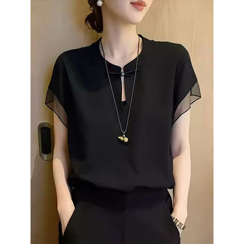 Női rövid ujjú chiffon ing, lyukacsos részletekkel, 2026 nyár kollekció, elegáns és sokoldalú