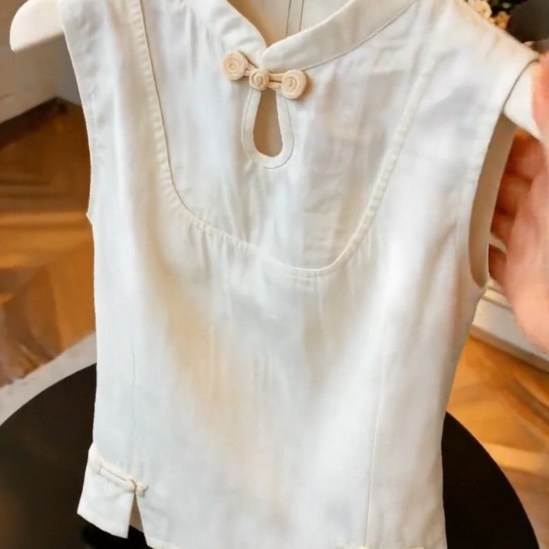 Női ujjatlan felső kínai stílusban, nyár, kis méret, könnyű luxus, elegáns blúz kínai csomózárakkal