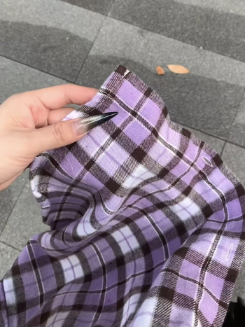 Női laza hosszú ujjú lila kockásing, koreai stílus, laza szabás, tavasz–ősz, vintage casual