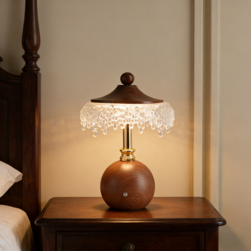 Stolová lampa vo francúzskom štýle s americkým retro nočným svietidlom z masívneho dreva do spálne a obývačky, prémiová dekoratívna lampa s nabíjateľnou ochranou očí