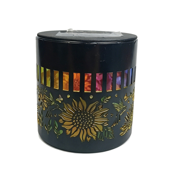 Napelemes falikar kolibri és napraforgó motívummal – vetítés kültéri kerthez, vasképzőművészet tájvilágítás