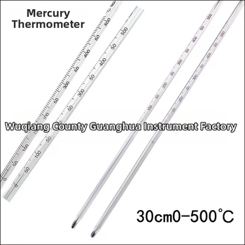 Magas hőmérsékletű higanyos hőmérő, kémiai laboratóriumi használatra, üveg rúd, 30 cm, 0–500 °C