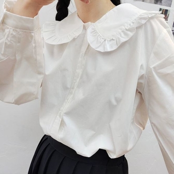 Női JK-uniformis hosszú ujjú ing, akadémikus stílusú japán retro, babagalléros