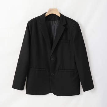 Casual ανδρικό σακάκι blazer, κορεατικού στυλ, μοντέρνο ελαφρύ blazer σε γραμμή με δύο κουμπιά, notched lapel, πολυεστερική μίξη, μονόχρωμο, μακριά μανίκια, άνετη εφαρμογή για εργασία.