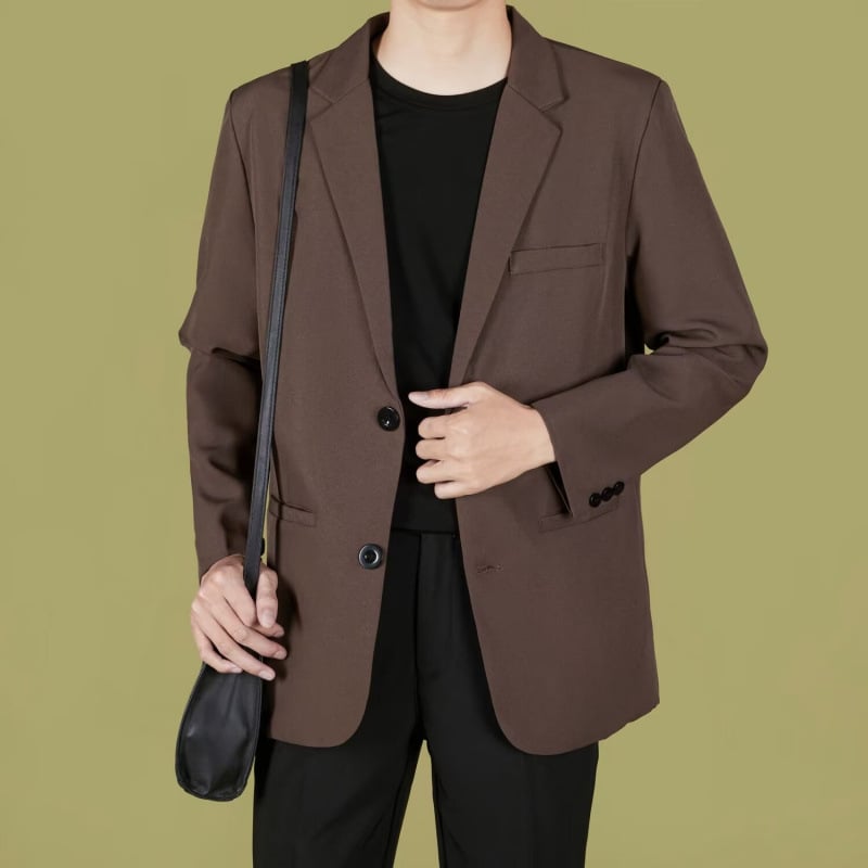 Casual ανδρικό σακάκι blazer, κορεατικού στυλ, μοντέρνο ελαφρύ blazer σε γραμμή με δύο κουμπιά, notched lapel, πολυεστερική μίξη, μονόχρωμο, μακριά μανίκια, άνετη εφαρμογή για εργασία.