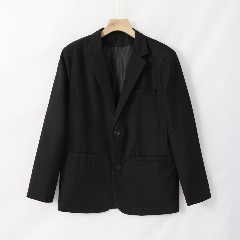 Casual ανδρικό σακάκι blazer, κορεατικού στυλ, μοντέρνο ελαφρύ blazer σε γραμμή με δύο κουμπιά, notched lapel, πολυεστερική μίξη, μονόχρωμο, μακριά μανίκια, άνετη εφαρμογή για εργασία.