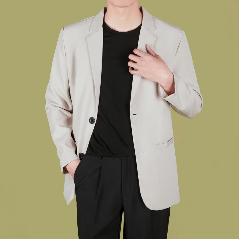 Casual ανδρικό σακάκι blazer, κορεατικού στυλ, μοντέρνο ελαφρύ blazer σε γραμμή με δύο κουμπιά, notched lapel, πολυεστερική μίξη, μονόχρωμο, μακριά μανίκια, άνετη εφαρμογή για εργασία.