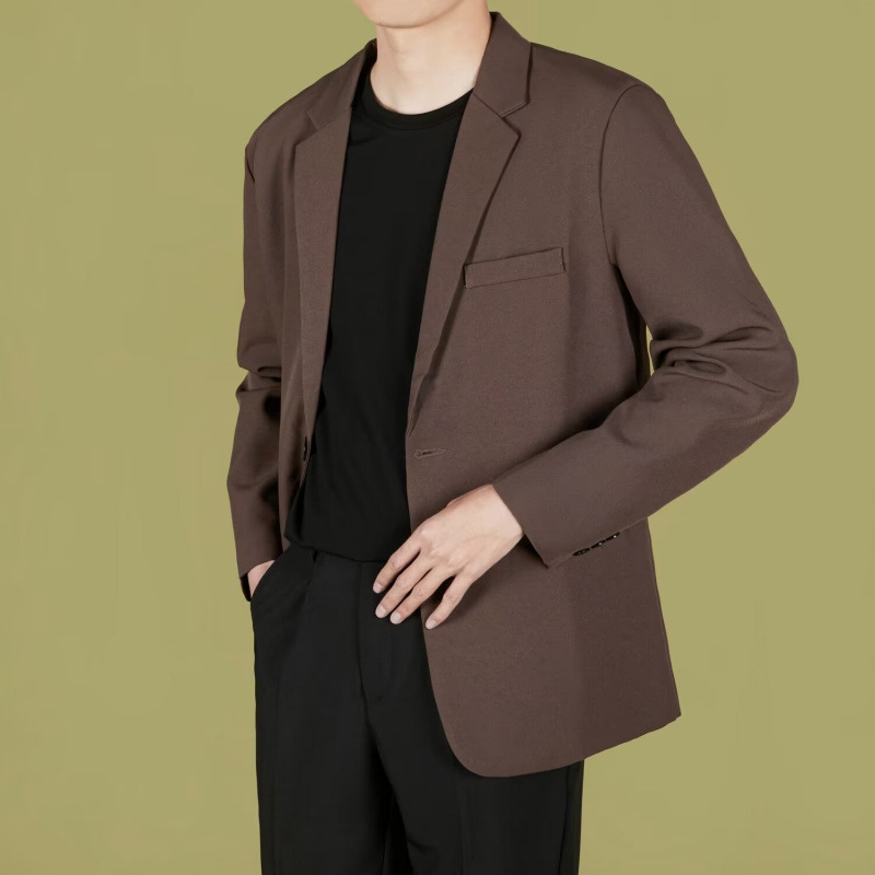 Casual ανδρικό σακάκι blazer, κορεατικού στυλ, μοντέρνο ελαφρύ blazer σε γραμμή με δύο κουμπιά, notched lapel, πολυεστερική μίξη, μονόχρωμο, μακριά μανίκια, άνετη εφαρμογή για εργασία.