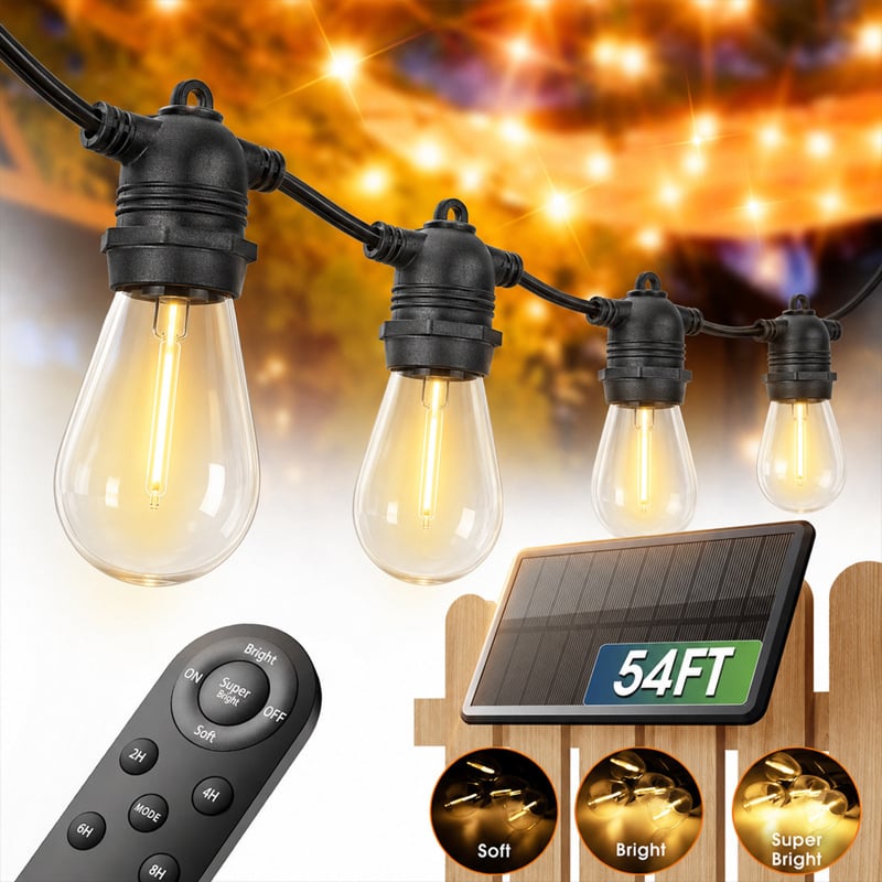 S14 ηλιακή εξωτερική αλυσίδα LED με φουσκωτές λαμπάκια για διακόσμηση κήπου, IP54 αδιάβροχο, με τηλεχειριστήριο