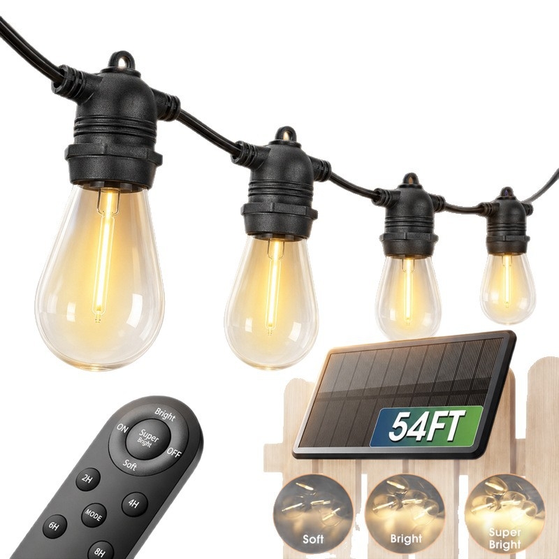 S14 ηλιακή εξωτερική αλυσίδα LED με φουσκωτές λαμπάκια για διακόσμηση κήπου, IP54 αδιάβροχο, με τηλεχειριστήριο