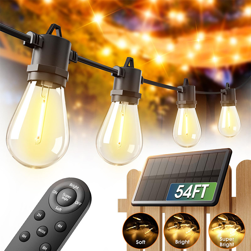 S14 ηλιακή εξωτερική αλυσίδα LED με φουσκωτές λαμπάκια για διακόσμηση κήπου, IP54 αδιάβροχο, με τηλεχειριστήριο