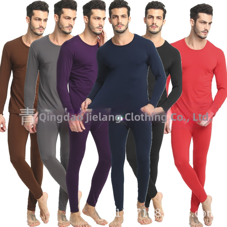 Set de lenjerie termică pentru bărbați din Milk Silk cu finisaj periat, tricou și pantaloni subțiri pentru toamnă, mărime plus