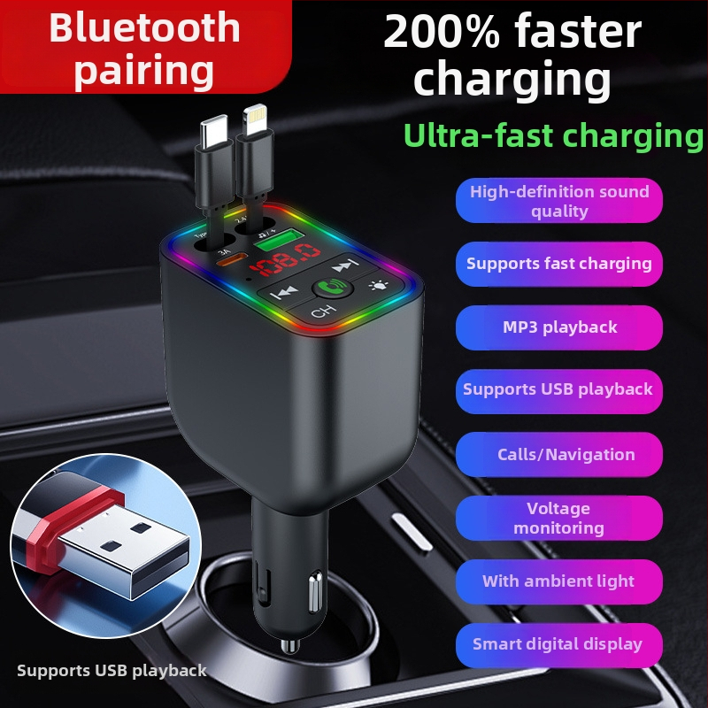 Auto MP3 player s FM Bluetoothom i atmosferskim svjetlom, 3-u-1 kabel za brzo punjenje