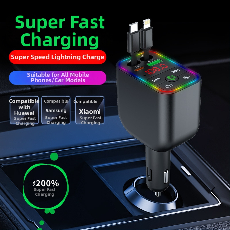 Auto MP3 player s FM Bluetoothom i atmosferskim svjetlom, 3-u-1 kabel za brzo punjenje
