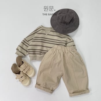 Pulover pentru copii, pe dungi, mâneci lungi, stil coreean de toamnă, guler rotund, top casual