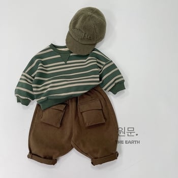 Pulover pentru copii, pe dungi, mâneci lungi, stil coreean de toamnă, guler rotund, top casual